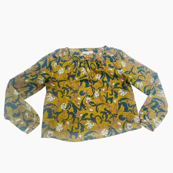 LOFT Floral Print Blouse - Olive Green Pink Navy Long Sleeve Tie Neck Boho
Top M - Picture 6 of 10